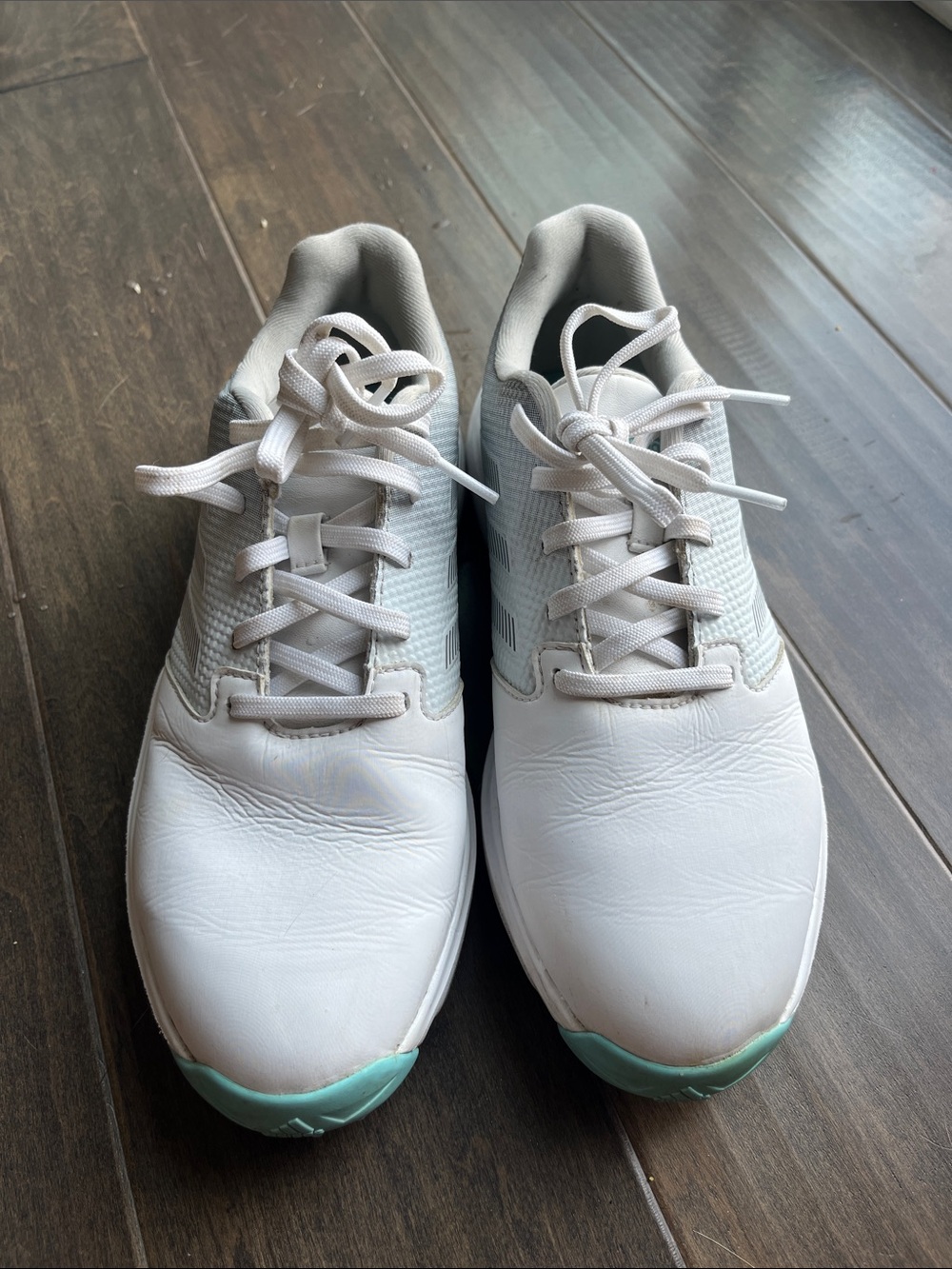 Adidas ZG21 White Golf Shoes with Light Teal Accents - Picture 2 of 6